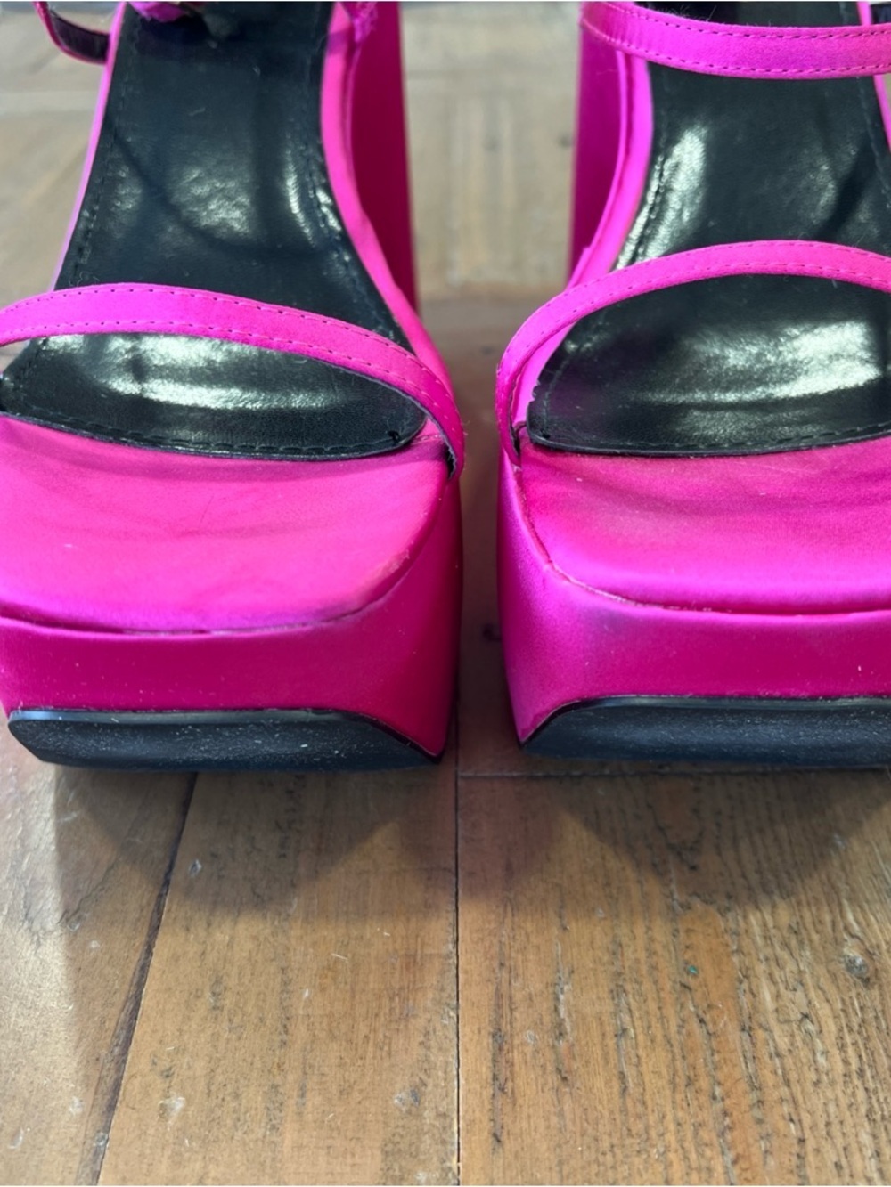 AZALEA WANG TOUCH THE SKY WEDGE Platform SANDAL Size 10 Fuchsia Satin Strappy - Picture 16 of 16